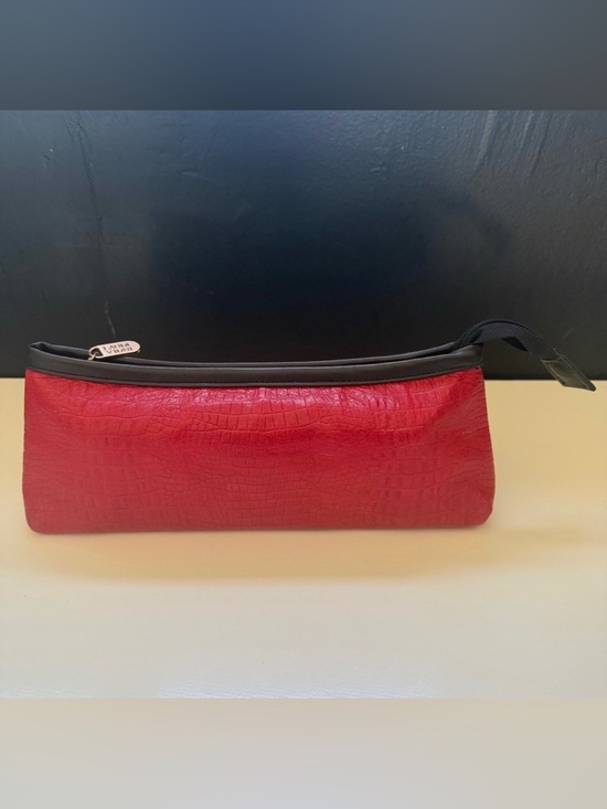 Laudi Vidni Handbags - Laudi Vidni Volta Cosmetic Bag Womens Red Croc Embossed Leather Pouch Excellent